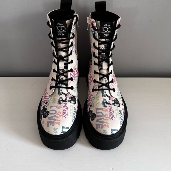 Zara Combat Style Boots Disney Mickey 100 Years Fashion Trendy Size US6.5 - EU37 - Picture 1 of 11